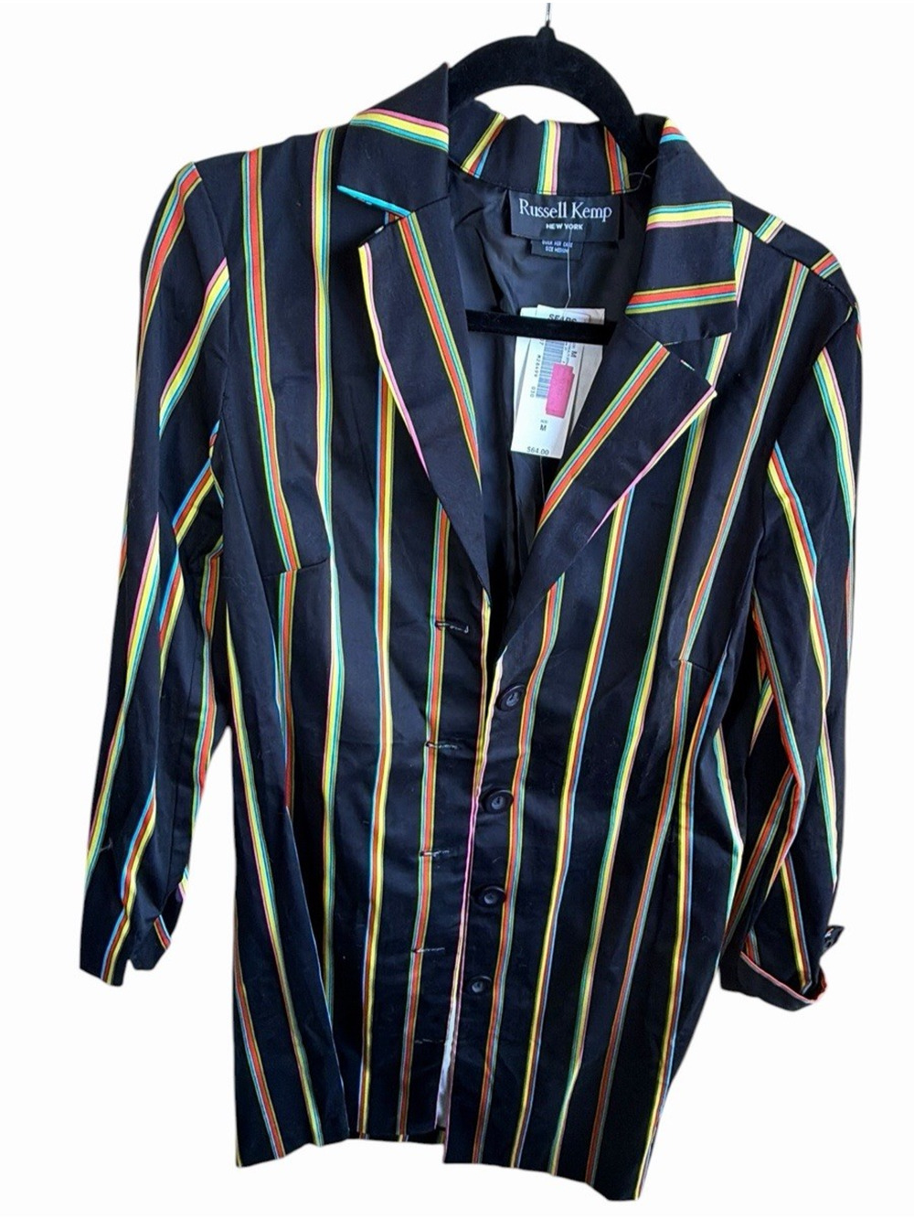 NWT Vtg Russell Kemp Stripe Trench Coat M Candy Stripe Dress Jacket USA